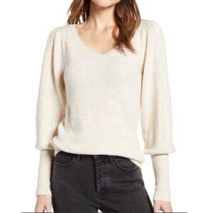 Rachel Parcell Nordstrom‎ Juliet Puff Sleeve Sweater Oatmeal Women's XL Wool